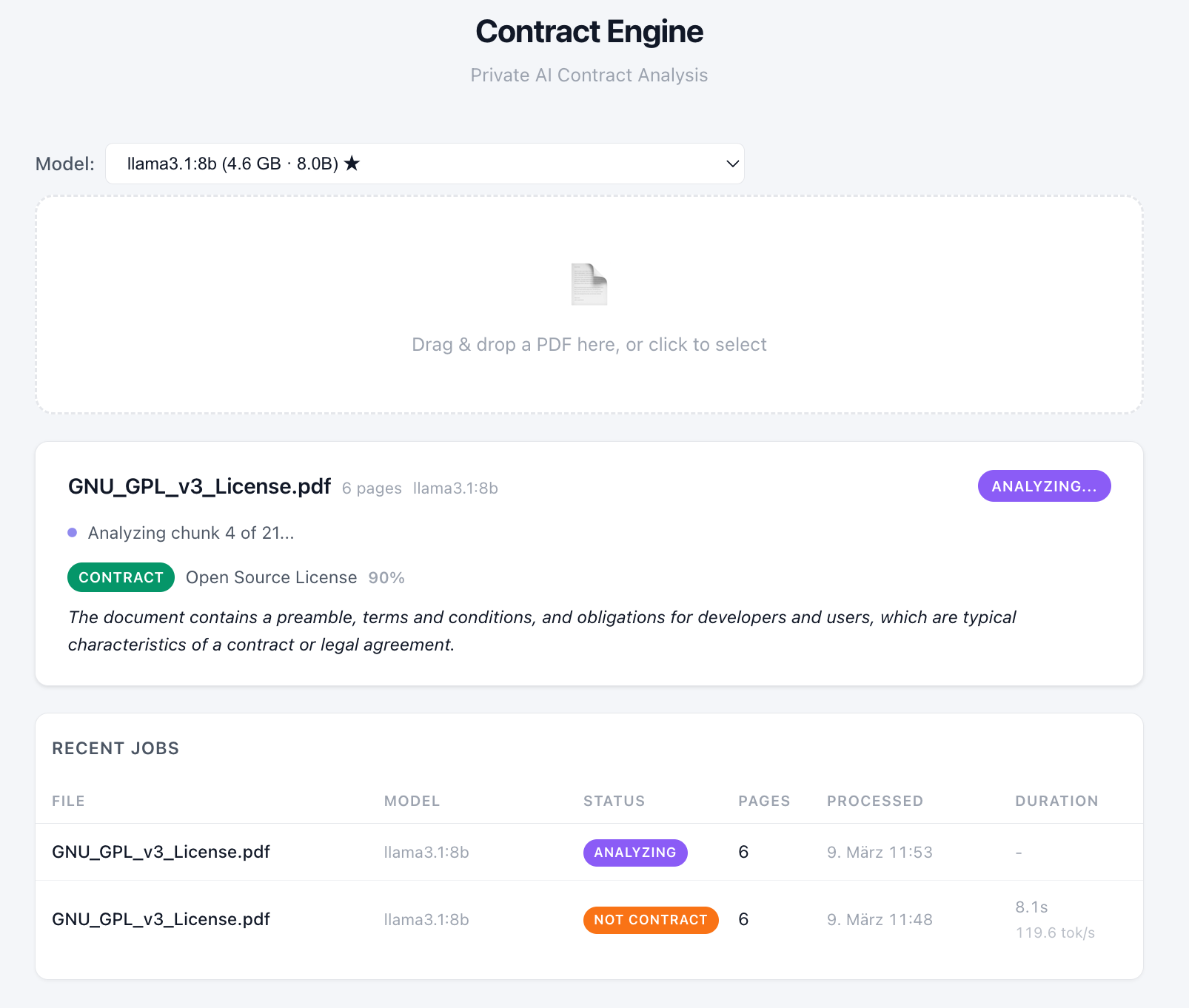 Llama classifying the GPL as CONTRACT while the previous run shows NOT CONTRACT